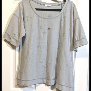 Easel Ripped Oversized Light Blue T-shirt